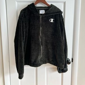 Champion | forest green fuzzy full zip hooded sweatshirt size XXL 2X